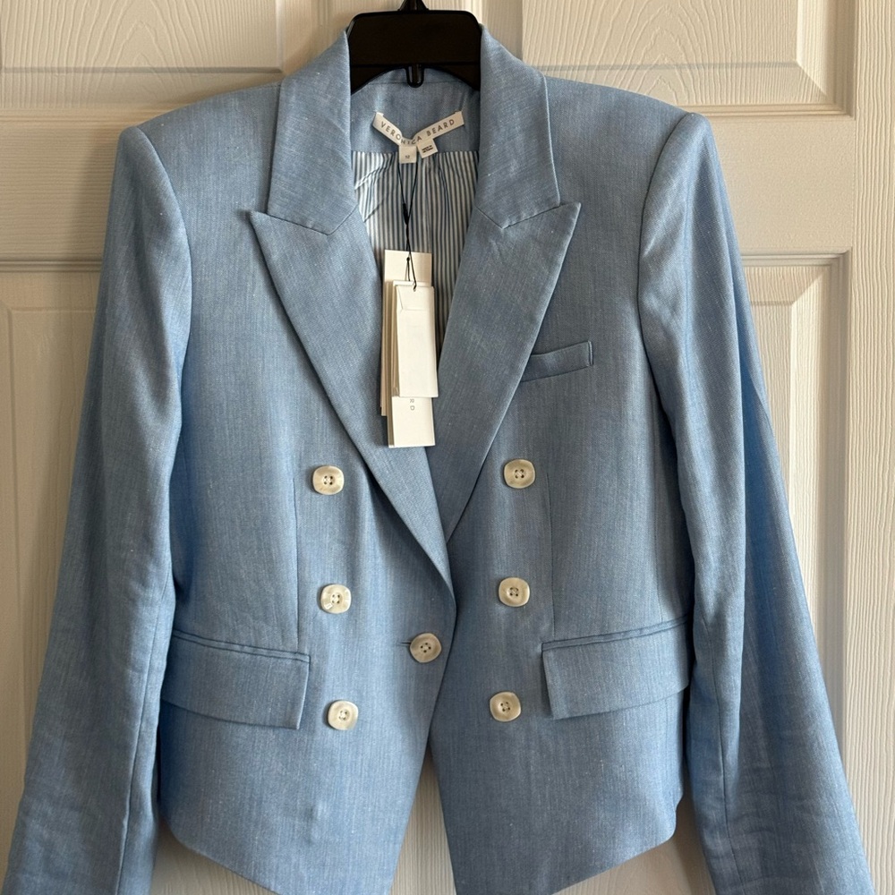 Veronica Beard Diego Linen Dickey Blazer Size 12 in Lake Blue